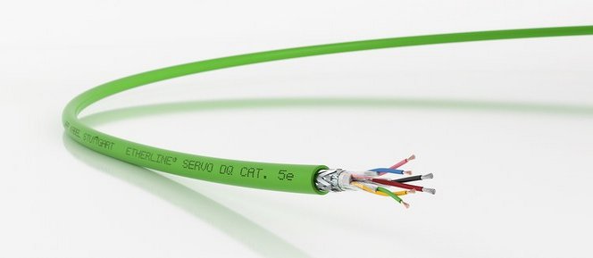Sikker overføring av kraft og data i samme kabel med ETHERLINE® SERVO DQ FD P Cat 5e